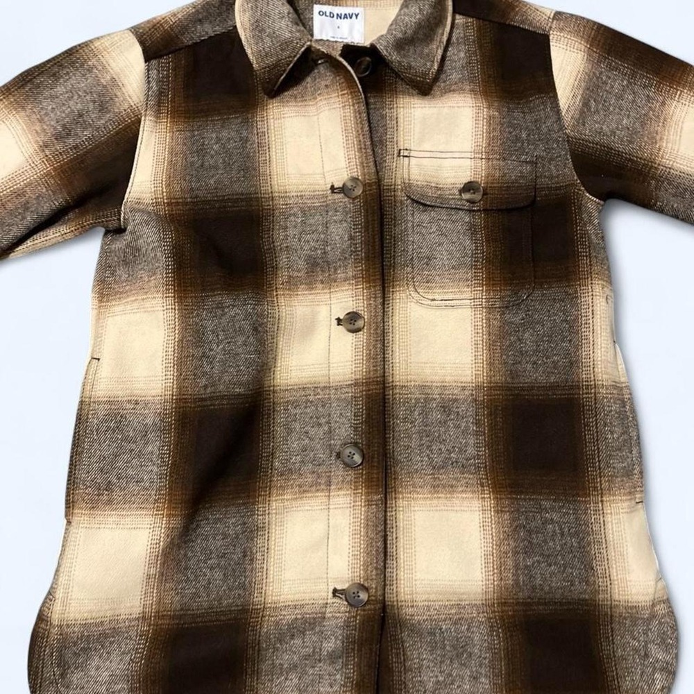 Old Navy Shacket Brown Plaid Wool Blend Size Small Women's Flannel Shirt